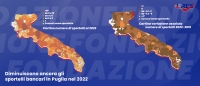 Diminuiscono ancora gli sportelli bancari in Puglia nel 2022